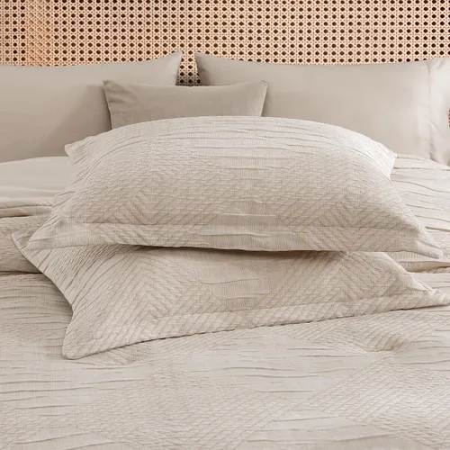 Miniatura 9 de MaiRêve Juego de edredón de tamaño completo, color beige, diseño texturizado arrugado, juego de ropa de cama bohemio de 7 piezas en una bolsa, juego