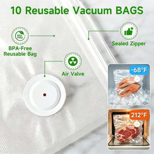 Miniatura 2 de Compact Vacuum Sealer for Food, Vacuum Sealer Machine with 10 Reusable Vacuum Bags, KomBryvian Powerful Handheld Vacuum Sealers, Meal Saver
