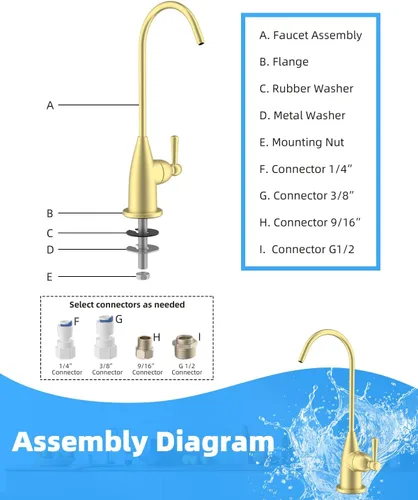 Miniatura 7 de Hibbent Grifo de Agua Potable para Barra y Fregadero de Cocina, Grifo de Ósmosis Inversa RO de Acero Inoxidable para Sistema de Filtración Bajo