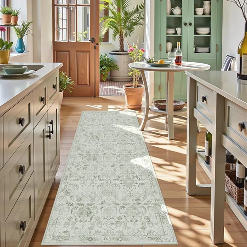 Miniatura 68 de Alfombra de área pequeña de 2 x 3 pulgadas, color beige, para entrada, baño, cocina, antideslizante, de pelo bajo, lavable, moderna alfombra bohemia