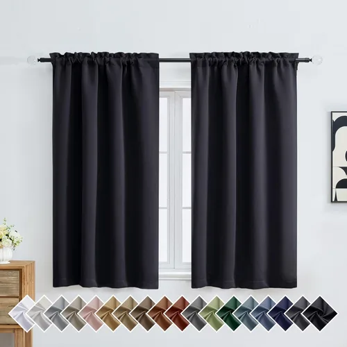 Miniatura 64 de OVZME Cortinas opacas turquesa para tratamiento de ventanas pequeñas, cortinas cortas con bloqueo de luz para ventana de cocina sobre el fregadero