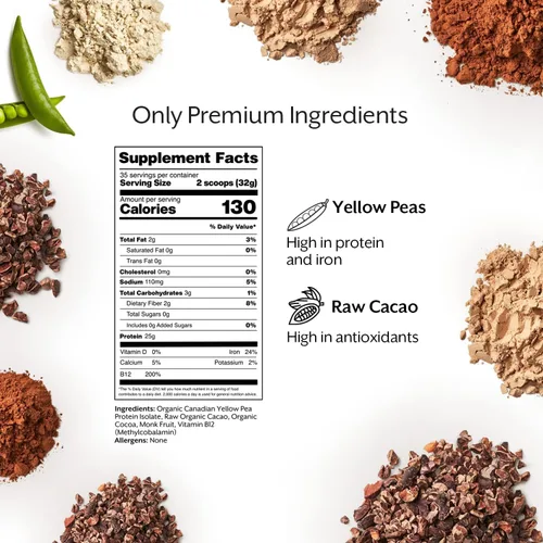 Miniatura 5 de ProMix Nutrition Proteína vegana en polvo a base de plantas, chocolate crudo, proteína de guisante y vitamina B-12, batidos de fitness y nutrición