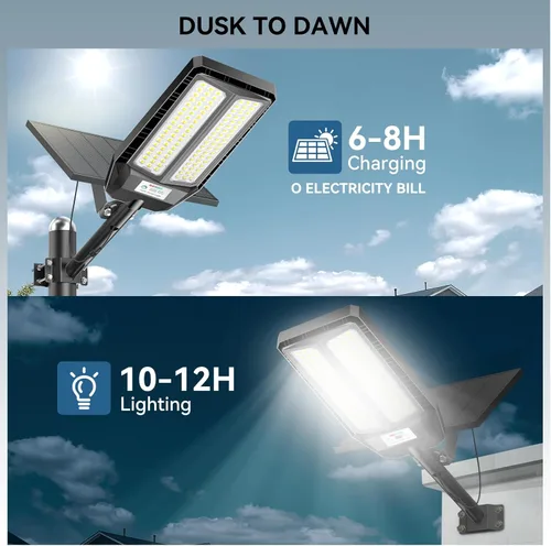 Miniatura 7 de VOOJOY Farolas solares de 9000 W para exteriores, 7000 K, luz solar LED para exteriores, luz de calle del atardecer al amanecer, lámpara LED gran