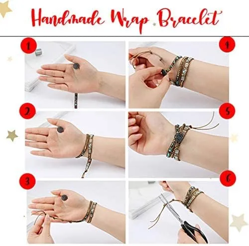 Miniatura 7 de ZOSOJONA Pulsera envolvente para mujer, estilo bohemio, con cuentas de cristal de jaspe natural, Cuero, Ágata