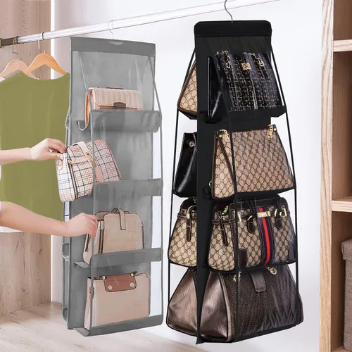 Miniatura 2 de Lirex Paquete de 2 organizadores de bolsos colgantes para armario, organizador de almacenamiento de 8 bolsillos para colgar bolsos, organizador