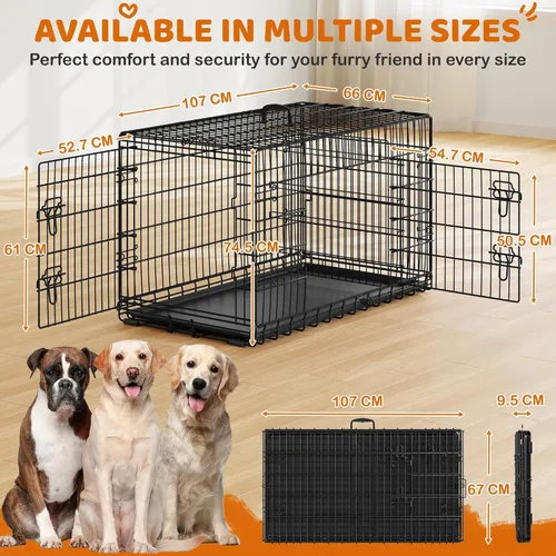 Miniatura 3 de Yaheetech Jaula para perros de doble puerta de 42 pulgadas con divisor para cachorros a adultos, caja de metal plegable XL con bandeja extraíble