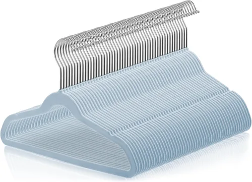 Casafield 50 perchas de terciopelo para niños, tamaño de 14 pulgadas, color azul claro