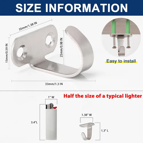 Miniatura 2 de NearMoon Ganchos de techo de acero inoxidable montados a tornillo, gancho para ropa debajo del estante para toalla/bata, colgador de ropa resistente