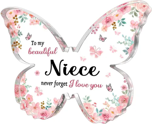 Miniatura 14 de GiftyTrove Regalos para tía, Placa de Acrílico en Forma de Mariposa de 5x3.8x0.5 Pulgadas, Regalo para el Día de la Madre, San Valentín, Cumpleaños