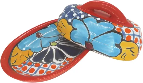 Miniatura 9 de Cuenco para Mantequilla de Cerámica Talavera con Tapa Pintada a Mano, Auténtica Cerámica Mexicana de Cocina, Diseño Floral (Rojo)