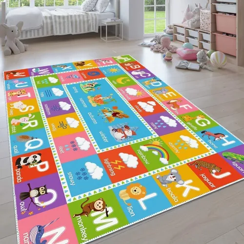 Miniatura 28 de ABC - Alfombra educativa del alfabeto, alfombra de juego de 4 x 6 pies para niños, sala de juegos, tapete antideslizante para niños y niñas Alphabet