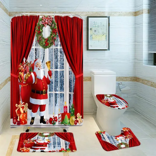 Miniatura 31 de Cortina de ducha de ciervos de Navidad, bosque nevado, ciervos, granja, renos, naturaleza, nevado, paisaje, tela, juego de cortinas de baño