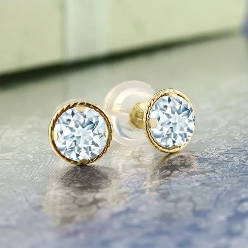 Miniatura 14 de Gem Stone King Aretes redondos de oro amarillo de 14 quilates con piedra natal Redondos de 0.157 in Aretes de oro para mujeres y hombres