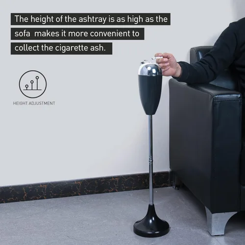 Miniatura 2 de Anfrere Cenicero ajustable con tapa, sin humo, resistente al viento, soporte alto para patio en casa, recipiente negro para cenizas de cigarrillos