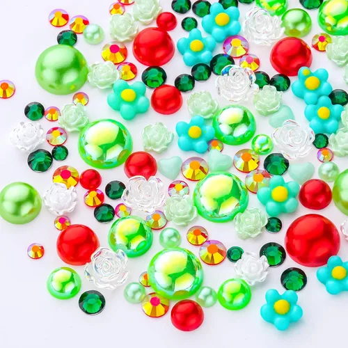 Miniatura 51 de 60g de Perlas Acuamarina Dorada con Diamantes de Imitación para Manualidades Tamaño Mixto 3mm-10mm Color AB Redondas Perlas Medias Planas Conjunto
