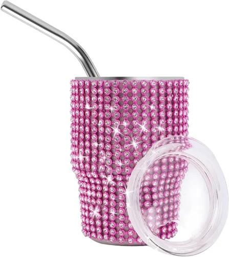 Miniatura 14 de INSTOME Vaso de chupito de acero inoxidable de 3oz con forma de diamante, vaso con pajita, color púrpura (1 unidad)