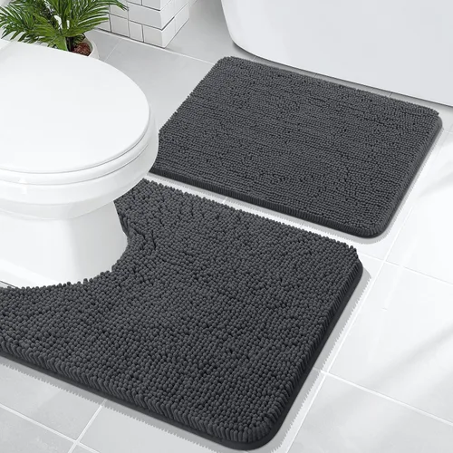Miniatura 29 de OLANLY Juego de alfombras de baño de 2 piezas, alfombras de baño de chenilla suave y absorbente y alfombra de contorno en forma de U para inodoro
