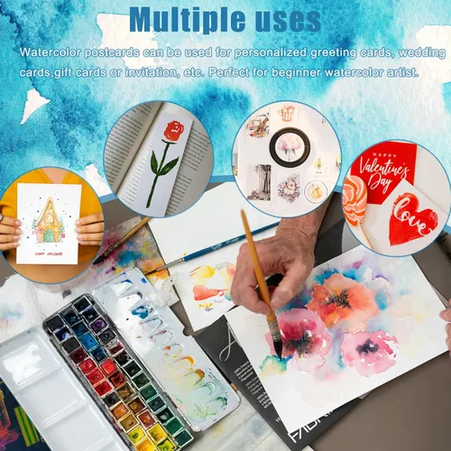 Miniatura 7 de 120 hojas de papel de acuarela, 8.5 x 11 pulgadas, 140 lb/300 GSM, papel de acuarela de prensa en frío, papel de acuarela a granel para artistas