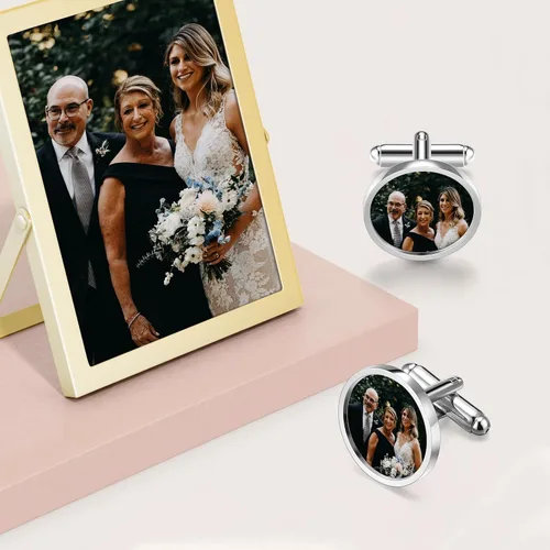 Miniatura 3 de Personalized Master 2-3 pares de gemelos de boda para hombres, esposo, con foto personalizada, conjunto de gemelos para boda, novio