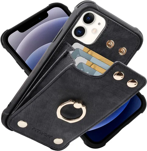Miniatura 43 de Funda tipo cartera compatible con iPhone XR/10R con tarjetero de crédito, funda protectora de cuero a prueba de golpes compatible con anillo