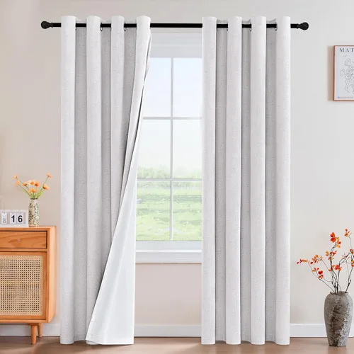 Miniatura 72 de Primitive - Cortinas opacas 100 % de lino texturizado natural para dormitorio, sala de estar, cortinas para ahorra energía, tela de arpillera