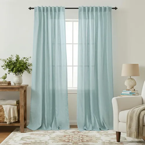 Miniatura 20 de KOUFALL Cortinas de lino azul marino de 84 pulgadas de largo, cortinas transparentes azul oscuro para sala de estar y dormitorio, medianoche