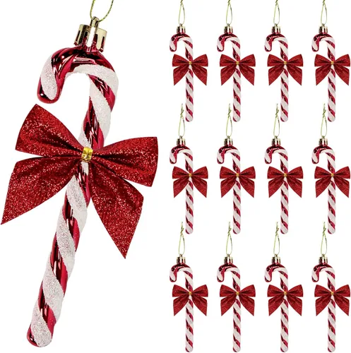 Miniatura 8 de 24 piezas de decoraciones navideñas de bastón de caramelo, lazos de bastón de caramelo con purpurina de 5.5 pulgadas para árbol de Navidad, adorno