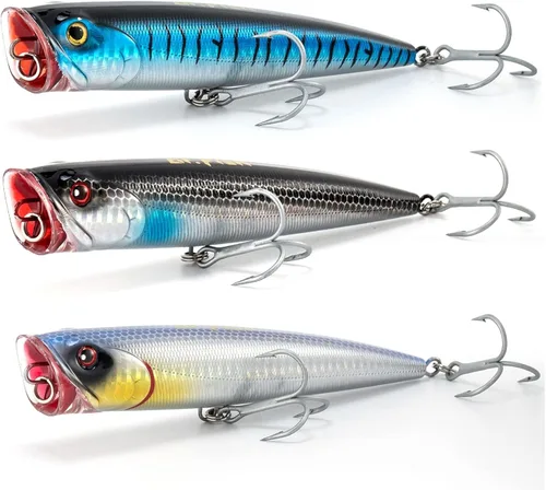 Miniatura 11 de Dr.Fish Popper - Señuelos de pesca de agua salada, 4/5.5 pulgadas GT Popper VMC anzuelos agudos señuelos de pesca para lubina, lucio, salmón en alta