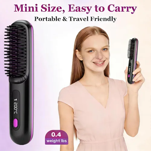 Miniatura 4 de Go Brush 2026 actualizado - Pro para cabello corto - Cepillo alisador inalámbrico con calor rápido, 3 ajustes de temperatura, cuidado iónico