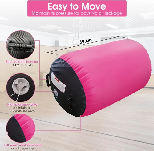 Miniatura 3 de Rodillo de aire para gimnasia, colchoneta inflable para rodillos de aire, equipo de gimnasia, cilindro de equilibrio con bomba para yoga