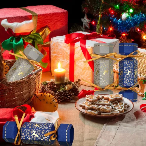 Miniatura 5 de Tenceur Kit de 50 galletas de Navidad sin broches de presión, regalos de mesa de fiesta de Navidad, copos de nieve, renos, bricolaje, cajas