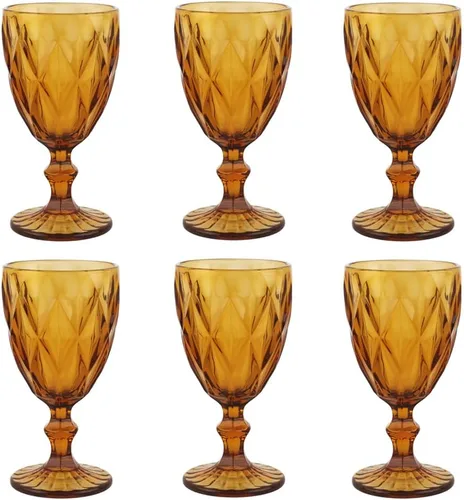 Juego de 6 copas de vino de color ámbar puro, copas de vidrio de colores sólidos, aptas para lavavajillas, cristalería de colores con un estilo