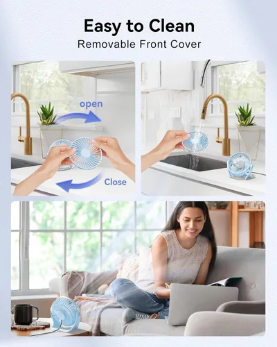 Miniatura 7 de Edvision Ventilador de escritorio con USB, ventilador pequeño portátil de 5 pulgadas, ventilador de mesa personal de 3 velocidades con viento Azul