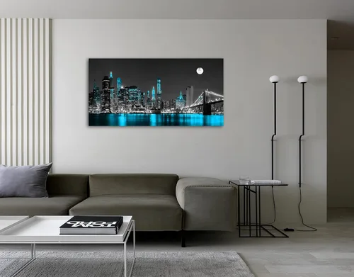 Miniatura 4 de Jiuqinghua Arte de Pared Decorativo Impresión en Lienzo Imagen 1 Panel Negro Blanco y Azul Nueva York Puente de Brooklyn Paisaje Urbano Nocturno