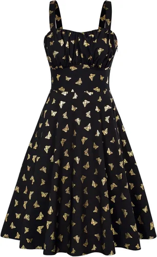 Belle Poque Vestido vintage sin mangas para mujer, diseño floral, fruncido, lindo, acampanado, con vuelo, largo hasta la rodilla