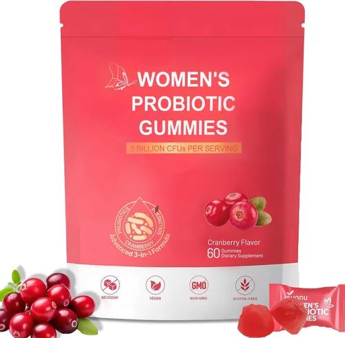 Gomitas de pH para mujeres vaginales, probióticos de equilibrio femenino para un olor saludable, equilibrio de levadura y flora + vitamina C para