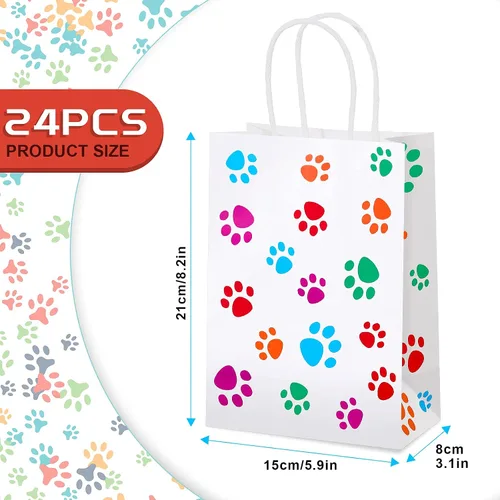 Miniatura 5 de Clabby 24 bolsas de regalo de papel con diseño de pata de perro, bolsa de papel con asas, recuerdos de fiesta de cachorros para gatos y mascotas