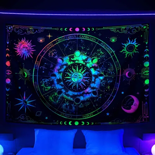 Miniatura 11 de VEIGIKE Tapiz de constelación de astrología del zodiaco, colorido sol y luna, estrellas, tapices para colgar en la pared para adolescentes, niños