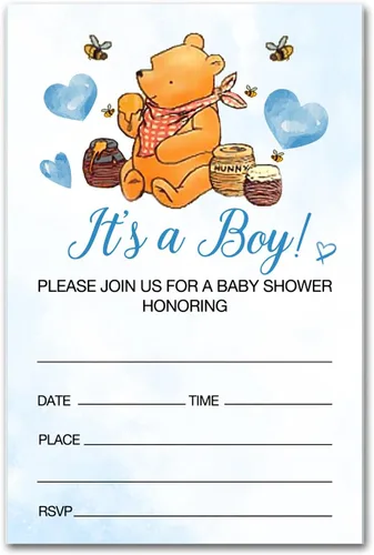 Miniatura 7 de brayqu Winnie the Pooh Girl - Invitaciones para fiesta de baby shower, color rosa (20 tarjetas con sobres)