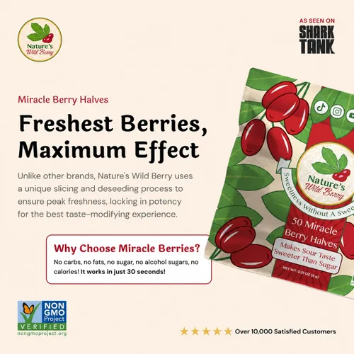 Miniatura 3 de Nature's Wild Berry Miracle Berries – 50 mitades de bayas que cambian de sabor Paquete de recarga resellable Liofilizadas en Estados Unidos