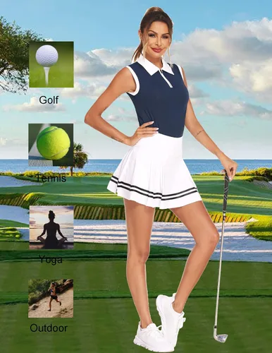 Miniatura 6 de HOTLOOX Camiseta polo de golf sin mangas para mujer, verano 2024, UPF 50+, cremallera, cuello en V, camiseta sin mangas S-XXL