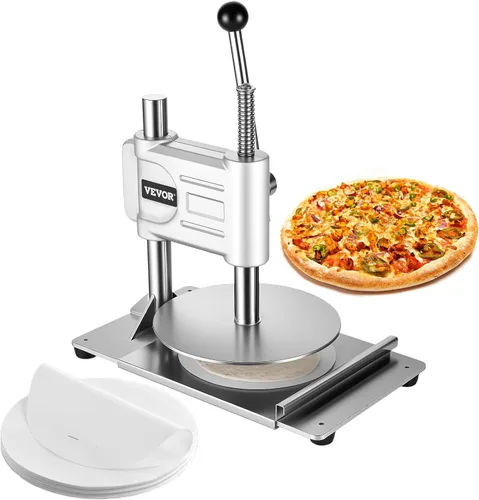 Miniatura 13 de VEVOR Máquina eléctrica de prensa de masa de pizza, placa de prensa de pastelería de pizza de 6 pulgadas, prensa de pan de acero inoxidable, máquina