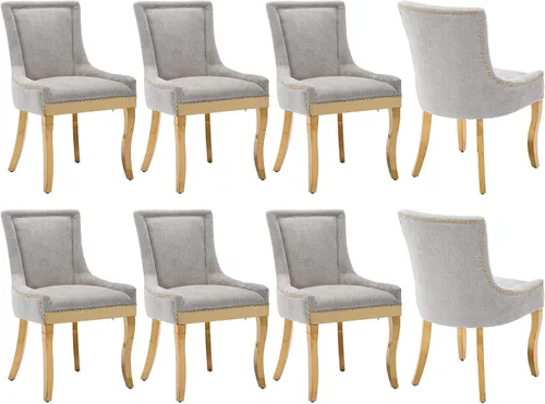 Miniatura 43 de Sillas de Comedor - Juego de 6 sillas de comedor modernas, tapizadas de tela con respaldo alto con ribete de cabeza de clavo y patas curvas