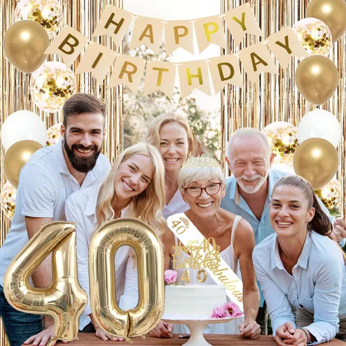 Miniatura 7 de Trgowaul Decoraciones de cumpleaños número 40 para mujer, pancarta, banda y corona, decoración de pastel, globo de número 40, cortinas de flecos