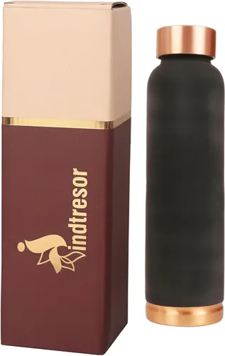 Miniatura 23 de Botella de agua de cobre puro - Hecha a mano - Beneficios para la salud ayurvédica - Grande 35 oz - A prueba de fugas - Fácil de llevar para Negro