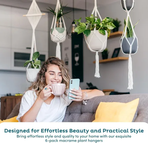Miniatura 2 de Nook Theory Paquete de 4 Colgadores de Macramé para Plantas con 8 Ganchos - Macetas Colgantes para Plantas de Interior, Colgadores de Macramé Boho