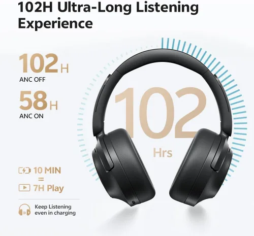 Miniatura 5 de QCY Auriculares inalámbricos H3S, auriculares híbridos con cancelación activa de ruido, inalámbricos de alta resolución, tiempo de reproducción