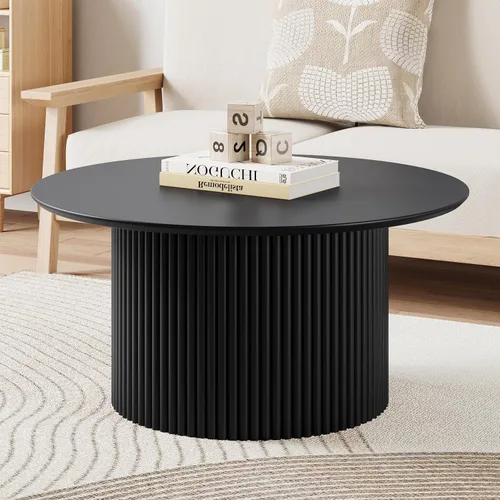 Miniatura 7 de Mesa de café redonda de 31.5", Mesa de centro moderna con acento acanalado y marco de metal, mesas de café de madera redondas para sala de estar