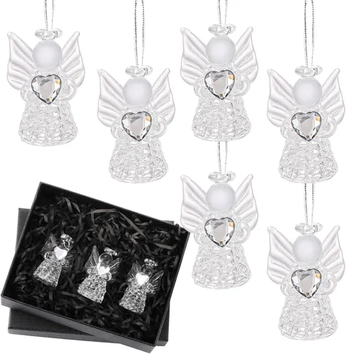 Miniatura 7 de CroBlissful 6 piezas de figuras de ángel de cristal, adornos para árbol de Navidad, adornos de ángel de la guarda, decoración del hogar para Navidad