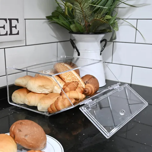 Miniatura 8 de Ikee Design Estuche apilable de acrílico para panadería, contenedor de pastelería, organizador de almacenamiento para bagels, pan y magdalenas
